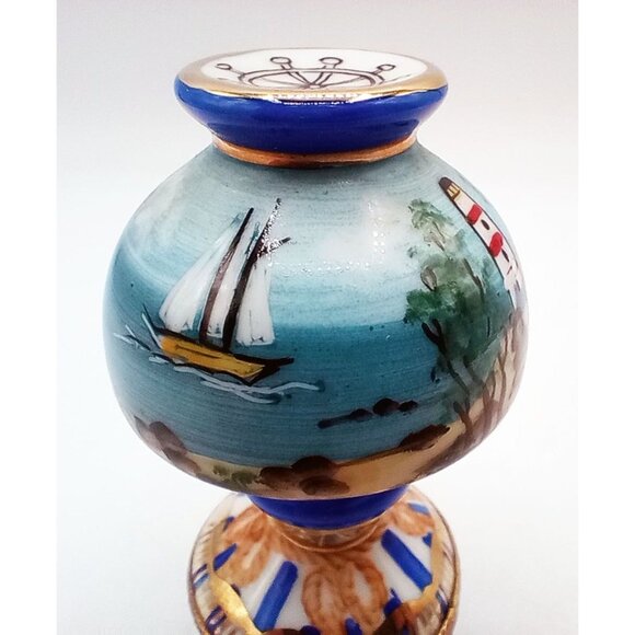 Vintage Limoges Trinket Box Table Lamp Sailboat Porcelain 90s France Signed Flaw - Picture 5 of 16